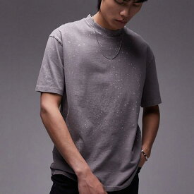 トップマン Topman TOPMAN Topman オーバーサイズフィット オイルウォッシュ Tシャツ ライトグレー トップス メンズ 男性 インポートブランド 小さいサイズから大きいサイズまで