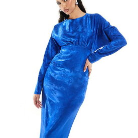 フラウンス ロンドン Flounce London フラウンス ロンドン サテン マキシドレス 着物袖付き ブルー ワンピース レディース 女性 インポートブランド 小さいサイズから大きいサイズまで