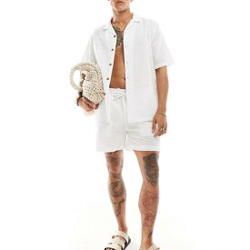 エイソス ASOS asos ASOS DESIGN コーディネート 90年代 シアサッカー オーバーサイズ 半袖シャツ ホワイト トップス メンズ 男性 インポートブランド 小さいサイズから大きいサイズまで