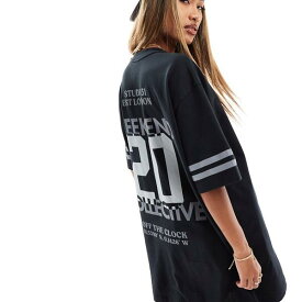 ASOS DESIGN Weekend Collective オーバーサイズ T シャツ ドレス、背中に重ねたグラフィック、ブラック トップス レディース 女性 インポートブランド 小さいサイズから大きいサイズまで