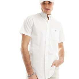 ガント Gant GANT シールド ロゴ 半袖 コットン リネン シャツ (ホワイト) トップス メンズ 男性 インポートブランド 小さいサイズから大きいサイズまで