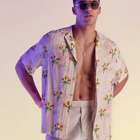 エイソス ASOS asos ASOS DESIGN ジャカード花柄のリラックスしたディープリバーシャツ トップス メンズ 男性 インポートブランド 小さいサイズから大きいサイズまで