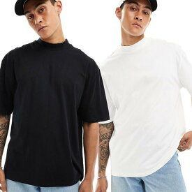 エイソス ASOS asos ASOS DESIGN オーバーサイズ タートルネック Tシャツ 2枚セット（黒と白） トップス メンズ 男性 インポートブランド 小さいサイズから大きいサイズまで