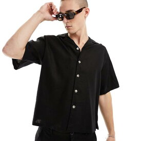 ADPT オーバーサイズ リネンミックス リビアカラー シャツ ブラック トップス メンズ 男性 インポートブランド 小さいサイズから大きいサイズまで