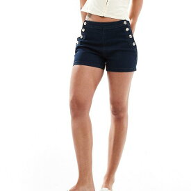 モルガン Morgan インディゴウォッシュのモルガンボタンディテールデニムショーツ パンツ ボトム レディース 女性 インポートブランド 小さいサイズから大きいサイズまで