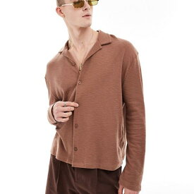 エイソス ASOS asos ASOS DESIGN リラックスフィット ポロシャツ ブラウン トップス メンズ 男性 インポートブランド 小さいサイズから大きいサイズまで