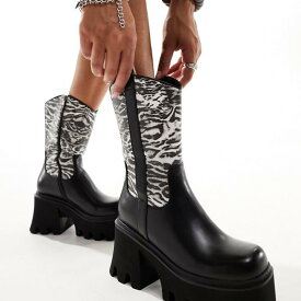 ラモダ ヴィトゥラス チャンキーヒール ウエスタンブーツ ゼブラ柄 ブラック 靴 レディース 女性 インポートブランド 小さいサイズから大きいサイズまで