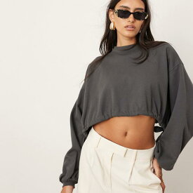 エイソス ASOS asos ASOS EDITION プレミアム ジャージー ルーシュディテール 長袖トップス チャコールグレー トップス レディース 女性 インポートブランド 小さいサイズから大きいサイズまで