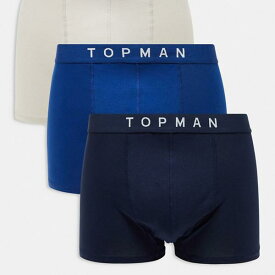 トップマン Topman TOPMAN Topman 3パックトランクス（ネイビー、ブルー、ストーン、カラーウエストバンド付き） 下着 メンズ 男性 インポートブランド 小さいサイズから大きいサイズまで