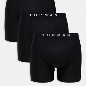 トップマン Topman TOPMAN Topman ロングライントランクス 3パック ブラック、ウエストバンド付き アンダーウェア 下着 メンズ 男性 インポートブランド