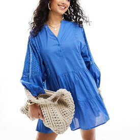 Iisla & Bird ボリュームのある刺繍入りミニビーチサマードレス（ブルー） ワンピース レディース 女性 インポートブランド 小さいサイズから大きいサイズまで