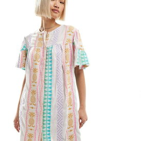 ネイティブユース Native Youth ネイティブユース パイナップル刺繍リネンスモックドレス マルチ ワンピース レディース 女性 インポートブランド 小さいサイズから大きいサイズまで