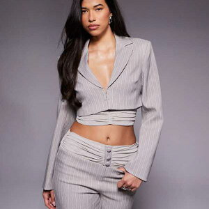 ASOS LUXE �R�[�f�����C ���b�V���f�B�e�[�� �N���b�v�h �u���U�[�i�O���[ �s���X�g���C�v�j �A�E�^�[ ���f�B�[�X ���� �C���|�[�g�u�����h �������T�C�Y����傫���T�C�Y�܂�