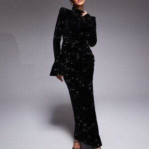 ASOS LUXE �x���x�b�g �X�p���R�[�� �}�L�V�h���X�i�h���[�v�E�G�X�g�A�u���b�N�j �����s�[�X ���f�B�[�X ���� �C���|�[�g�u�����h �������T�C�Y����傫���T�C�Y�܂�