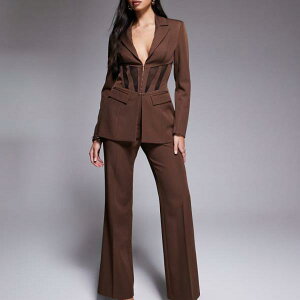 ASOS LUXE �R�[�f�����C�X�g���[�g�p���c�i�u���E���j �p���c �{�g�� ���f�B�[�X ���� �C���|�[�g�u�����h �������T�C�Y����傫���T�C�Y�܂�