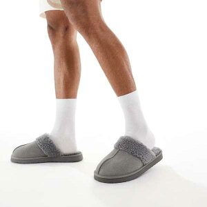 エイソス ASOS asos ASOS DESIGNのグレースエード製ミュールスリッパ(フェイクシアリングの裏地付き) 靴 メンズ 男性 インポートブランド 小さいサイズから大きいサイズまで