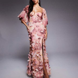 ASOS LUXE 3D�t���[�����}�L�V�h���X�i�s���N�t���[�����v�����g�j �����s�[�X ���f�B�[�X ���� �C���|�[�g�u�����h �������T�C�Y����傫���T�C�Y�܂�