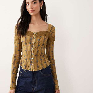 �t���[�s�[�v�� Free People Free People�̃��b�c�p�[�e�B�[�̃{�^���_�E���t���[�����g�b�v�X�i�r�[�n�C�u�R���{�j �g�b�v�X ���f�B�[�X ���� �C���|�[�g�u�����h �������T�C�Y����傫���T�C