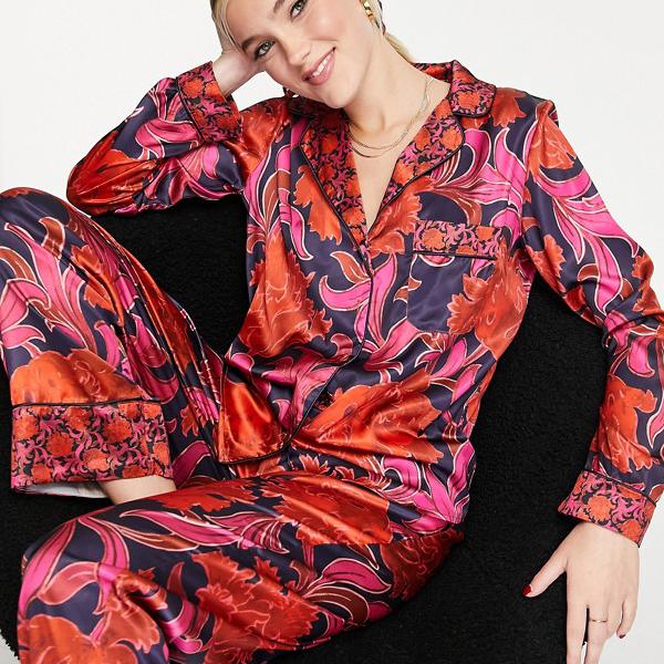 京都のセレクトショップdivacloset ホープ アイビーサテンのパジャマとヘアシュシュを赤とピンクの花柄にセット 通信販売 アクセサリー レディース 信頼 女性 インポートブランド