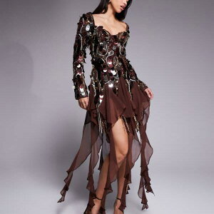 ASOS LUXE �����V�t�H���g���� �~�j�h���X�i�u���E���j �����s�[�X ���f�B�[�X ���� �C���|�[�g�u�����h �������T�C�Y����傫���T�C�Y�܂�