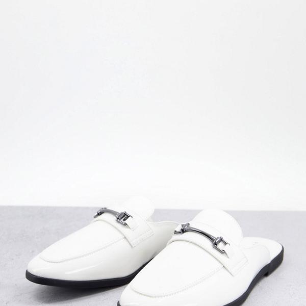 京都のセレクトショップdivacloset エイソス ASOS asos ASOSDESIGNバックレスミュールローファーホワイトフェイクレザー 市場 男性 小さいサイズから大きいサイズまで メンズ 靴 インポートブランド 定番スタイル