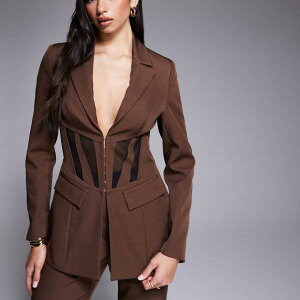 ASOS LUXE �R�[�f�����C �E�G�X�g�S�� �u���U�[�i�u���E���A�R���g���X�g�p�l���j �A�E�^�[ ���f�B�[�X ���� �C���|�[�g�u�����h �������T�C�Y����傫���T�C�Y�܂�