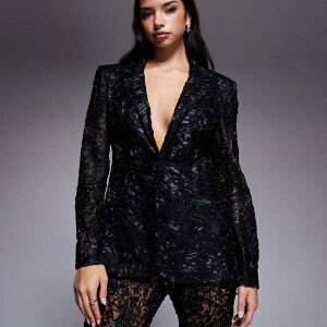 ASOS LUXE ���[�X �e�[���[�h �u���U�[ �R�[�f�i�u���b�N�j �A�E�^�[ ���f�B�[�X ���� �C���|�[�g�u�����h �������T�C�Y����傫���T�C�Y�܂�