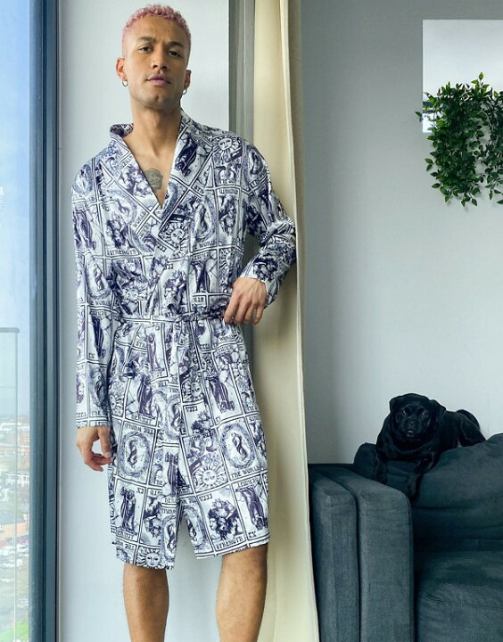 高い品質 エイソス Asos Asos Asosdesignコーディネイトサテンドレッシングガウン 部屋着 メンズ 男性 インポートブランド 小さいサイズから大きいサイズまで Fucoa Cl