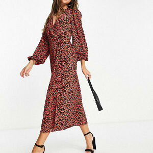 特価公式 赤いバラの花柄の華やかなミディラップドレス 小さいサイズから大きいサイズまで 女性 ワンピース レディース グラマラス インポートブランド Th1xi2946 Glamorous 店舗在庫 即納 Afrimarbre Ci