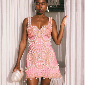 ASOS LUXE �����X�N�G�A�l�b�N�~�j�h���X�i�s���N�j �����s�[�X ���f�B�[�X ���� �C���|�[�g�u�����h �������T�C�Y����傫���T�C�Y�܂�