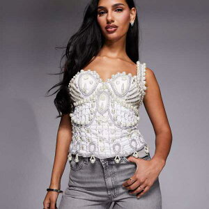 ASOS LUXE �p�[�������g�b�v�X�i�z���C�g�j �g�b�v�X ���f�B�[�X ���� �C���|�[�g�u�����h �������T�C�Y����傫���T�C�Y�܂�