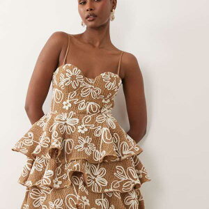 ASOS LUXE �e�N�X�`���[�h���H�̉ԕ��h�J����e�B�A�[�h�~�j�h���X�i�u���E���j �����s�[�X ���f�B�[�X ���� �C���|�[�g�u�����h �������T�C�Y����傫���T�C�Y�܂�