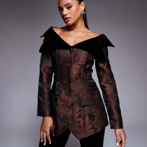 ASOS LUXE �R�[�f�����C �W���J�[�h �I�t�V�����_�[ �u���U�[ �x���x�b�g�f�B�e�[�� �`���R���[�g�t���[���� �A�E�^�[ ���f�B�[�X ���� �C���|�[�g�u�����h �������T�C�Y����傫���T�C�Y��