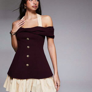 ASOS LUXE�̃{�^���_�E���~�j�h���X�i�z���^�[�l�b�N�f�B�e�[���A�o�[�K���f�B�j �����s�[�X ���f�B�[�X ���� �C���|�[�g�u�����h �������T�C�Y����傫���T�C�Y�܂�