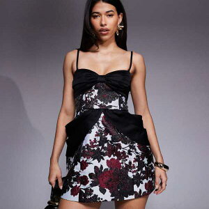 ASOS LUXE �W���J�[�h�~�j�h���X�A�֒����ꂽ���{���Ǝ��O���\�ȃX�g���b�v�t���A�Ԃ��ԕ� �����s�[�X ���f�B�[�X ���� �C���|�[�g�u�����h �������T�C�Y����傫���T�C�Y�܂�