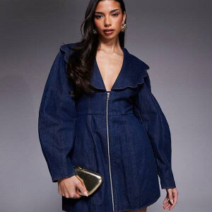 ASOS LUXE �I�[�o�[�T�C�Y�J���[�̒����f�j���h���X�i�C���f�B�S�j �g�b�v�X ���f�B�[�X ���� �C���|�[�g�u�����h �������T�C�Y����傫���T�C�Y�܂�
