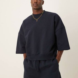 エイソス ASOS asos ASOS DESIGN コーデュロイ ヘビーウェイト エクストリーム オーバーサイズ 半袖スウェットシャツ（ネイビー） トップス メンズ 男性 インポートブランド 小さいサイズから大きいサイズまで