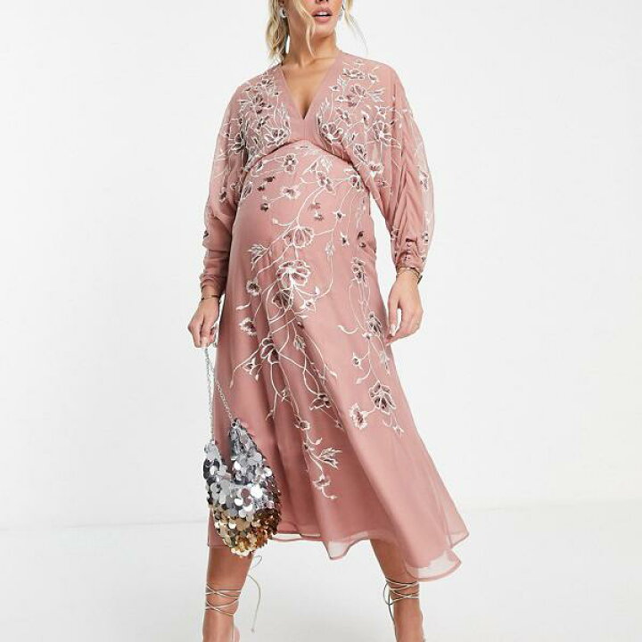 楽天市場 エイソス Asos Asos Asosdesignマタニティフローラル刺繍バットウィングミディドレス ローズ ワンピース レディース 女性 インポートブランド 小さいサイズから大きいサイズまで セレクトショップ Diva Closet