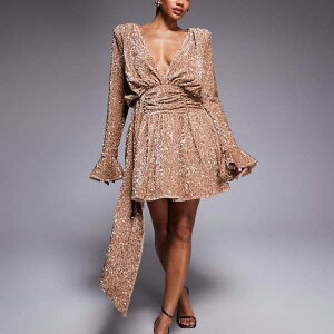 ASOS LUXE�̃X�p���R�[���x���x�b�g�h���[�v�t�����g�~�j�h���X�i�����֒�����Ă���V�����p���J���[�j �����s�[�X ���f�B�[�X ���� �C���|�[�g�u�����h �������T�C�Y����傫���T�C�Y��