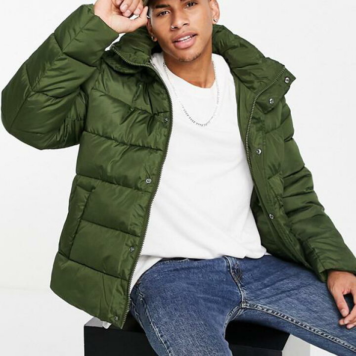 楽天市場 エイソス Asos Asos Asosdesignカーキ色の取り外し可能なフード付きの持続可能なミッドウェイトフグジャケット アウター メンズ 男性 インポートブランド 小さいサイズから大きいサイズまで セレクトショップ Diva Closet