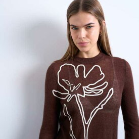 トップショップ Topshop TOPSHOP トップショップのチョコレート色のニットシアー刺繍花柄トップス トップス レディース 女性 インポートブランド 小さいサイズから大きいサイズまで