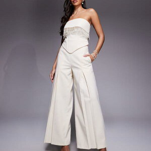 ASOS LUXE �R�[�f�����C ���C�h���b�O �v���[�c ���l�� �g���E�U�[�Y�i�N���[���F�j �p���c �{�g�� ���f�B�[�X ���� �C���|�[�g�u�����h �������T�C�Y����傫���T�C�Y�܂�
