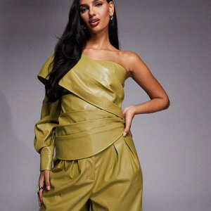 ASOS LUXE PU �R�[�f�B�l�C�g �����V�����_�[ �v���[�c�g�b�v�i�I���[�u�O���[���j �g�b�v�X ���f�B�[�X ���� �C���|�[�g�u�����h �������T�C�Y����傫���T�C�Y�܂�