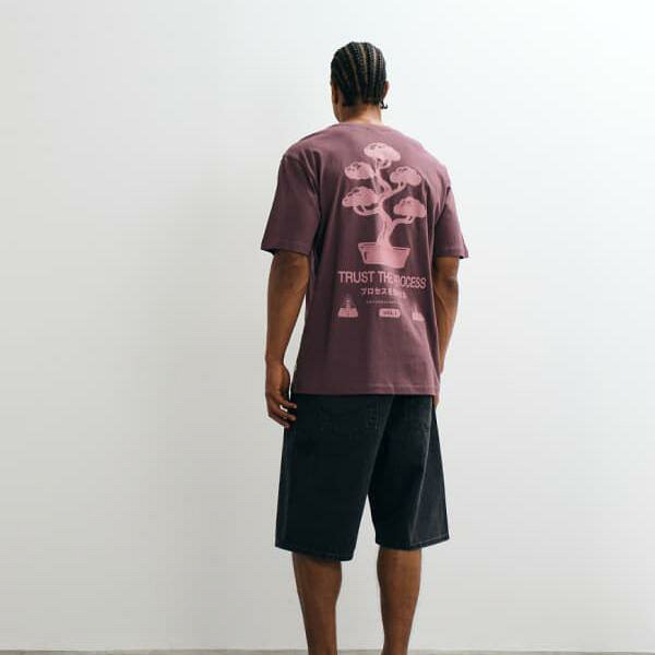 オンリー＆サンズ Only & Sons ONLY & SONSのリラックスフィットTシャツ。背面に「Trust the Process」のプリント（モーヴ色）入り。 トップス メンズ 男性 インポートブランド 小さいサイズから大きいサイズまで