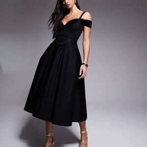 ASOS LUXE �~�f�B�h���X�i�t���X�J�[�g�A�x���x�b�g�C���T�[�g�A�u���b�N�j �����s�[�X ���f�B�[�X ���� �C���|�[�g�u�����h �������T�C�Y����傫���T�C�Y�܂�