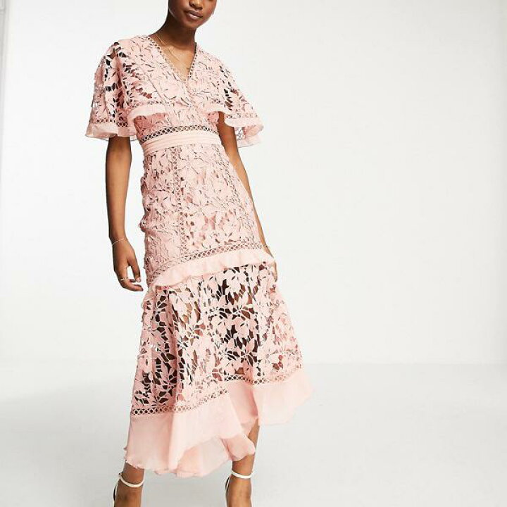 楽天市場 エイソス Asos Asos Asosdesignケープスリーブとペプラム裾のレースミディドレス ワンピース レディース 女性 インポートブランド 小さいサイズから大きいサイズまで セレクトショップ Diva Closet