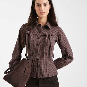 �~�X�Z���t���b�W Miss Selfridge �~�X�Z���t���b�W�̃u���E���`�F�b�N�̃��{���f�B�e�[���V���c �g�b�v�X ���f�B�[�X ���� �C���|�[�g�u�����h �������T�C�Y����傫���T�C�Y�܂�