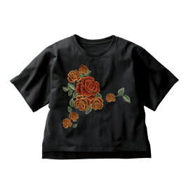 オーバーTシャツ Tシャツ 刺繍 ビンテージローズ ブラック ホワイト T-shirts コットンシャツ 黒 オシャレ 40代 30代 レディース Tシャツ【DIVAオリジナル刺繍】