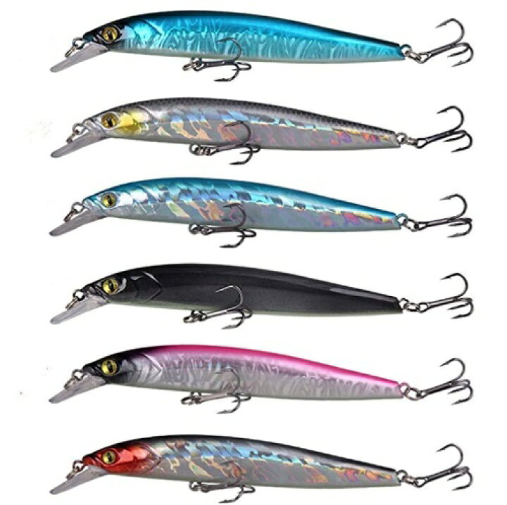 楽天市場 R 0019 ルアーセット ミノー 12cm 12g 6色セット シーバスやヒラメなどソルトウォーター 海水 に最適 リップレス フローティングミノー ペンシルベイト フック 6色セット ダイバージェンス