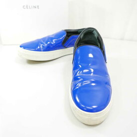 CELINE セリーヌ Slip On Sneakers Patent Leather パテント レザー スリッポン スニーカー シューズ BLUE 41 【中古】 DN-11616